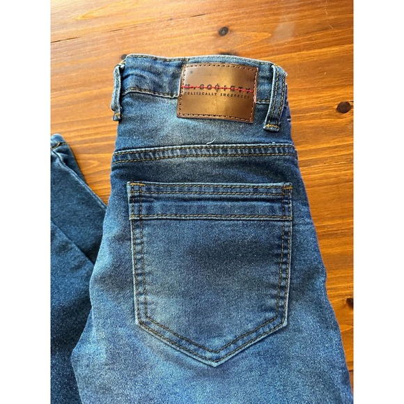 M Society Politically Incorrect Jeans Sz youth12/25 Blue Denim Front Leg Design - Picture 2 of 8